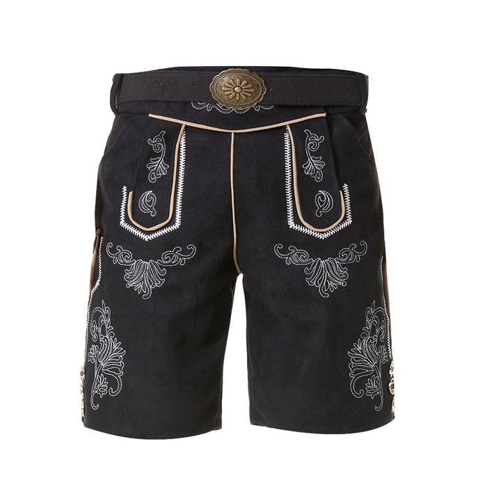 Herren nan kurze Trachtenlederhose mit filigranen Stickereien und Zierschnalle Drune