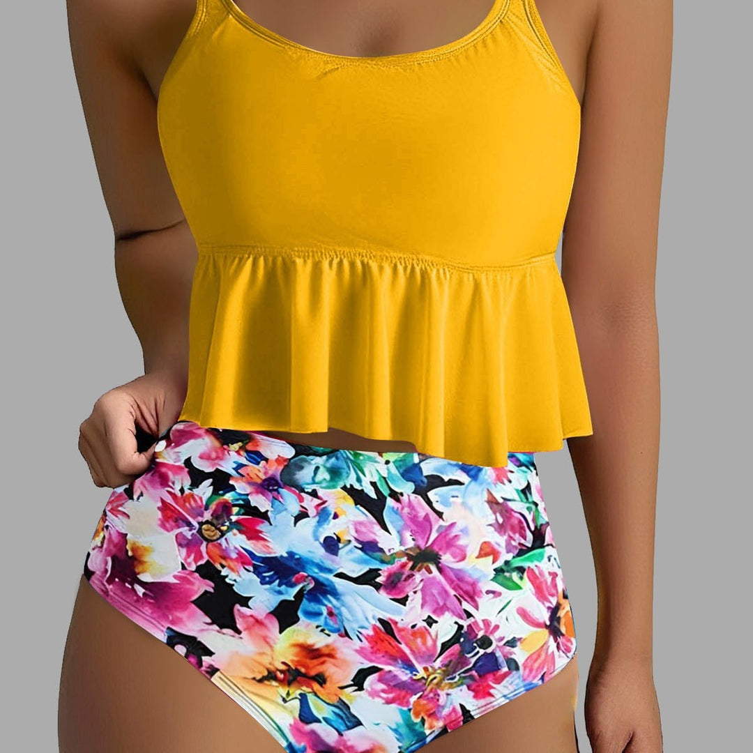 Damen Tankini-Set mit fließendem Oberteil und hoher Taille Drune