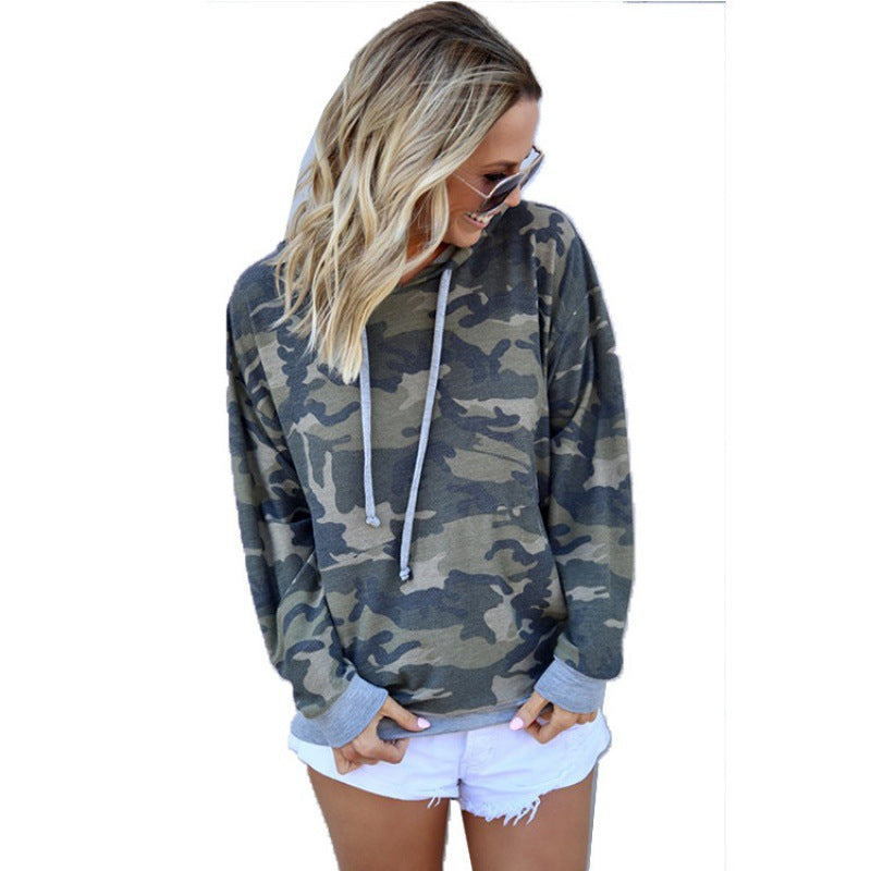 Damen lässiger Pullover mit Camouflage-Muster und praktischem Kapuzendesign Drune
