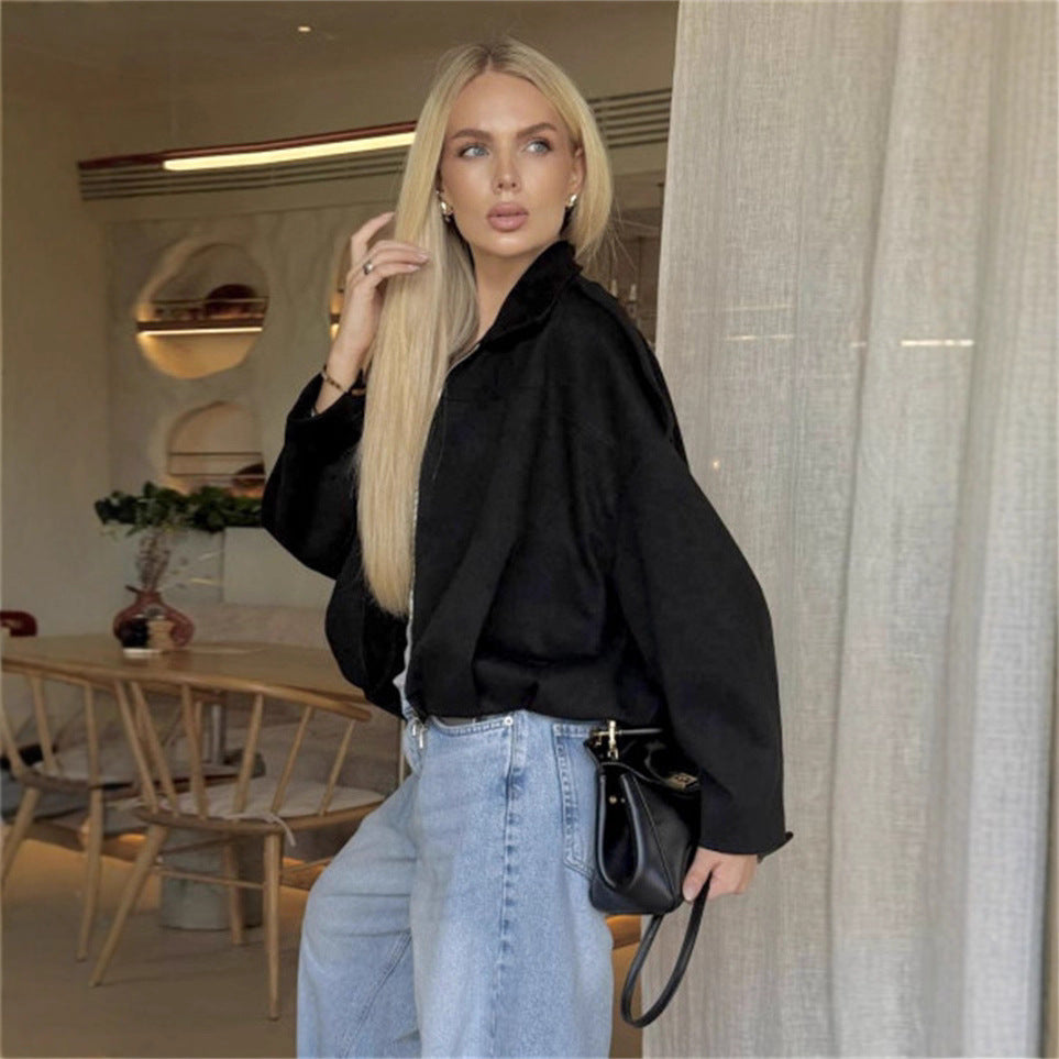 Damen lässige Oversized-Jacke aus weichem Baumwollmischgewebe Drune