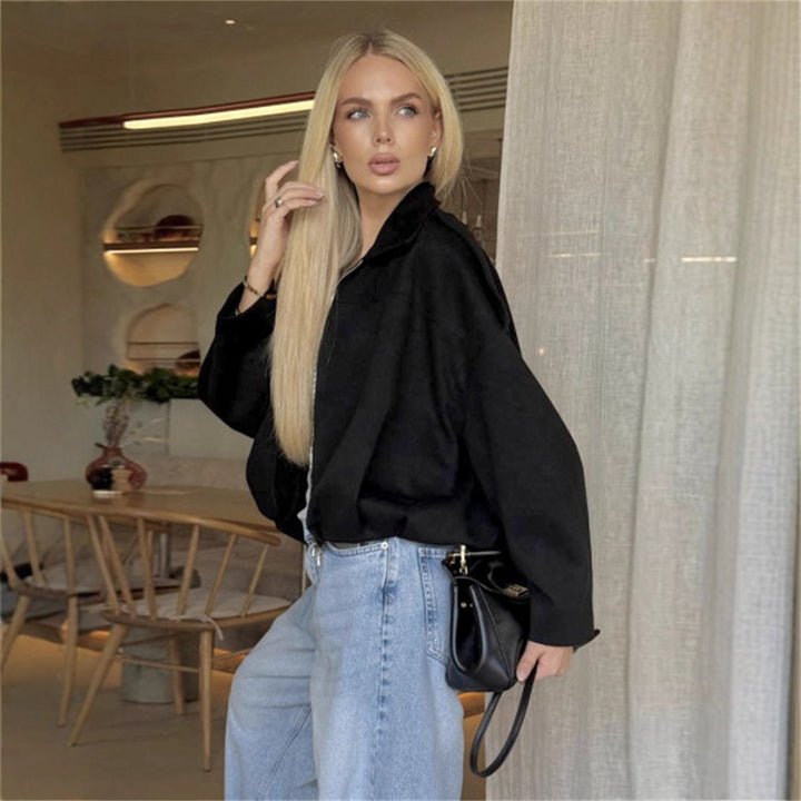 Damen lässige Oversized-Jacke aus weichem Baumwollmischgewebe Drune