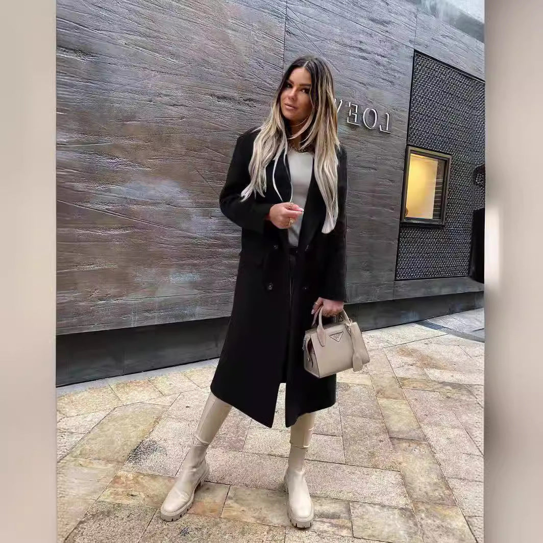 Damen Eleganter und zeitloser Wool Coat mit Doppelreiher Drune