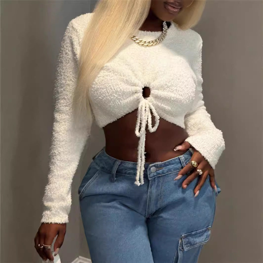 Damen Crop-Top mit Kordelzug und raffiniertem Schnitt Drune