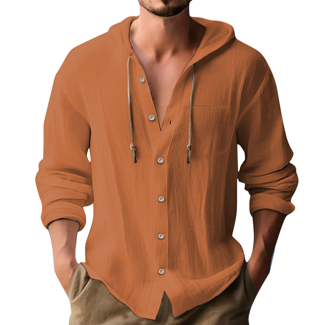 Herren lässiges Kapuzenshirt mit Knopfleiste und praktischen Taschen Drune