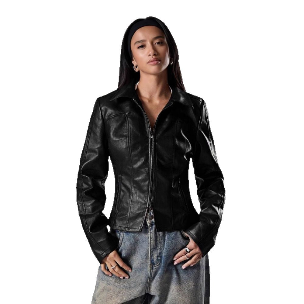 Damen Hochwertige Kunstlederjacke im figurbetonten Schnitt Drune