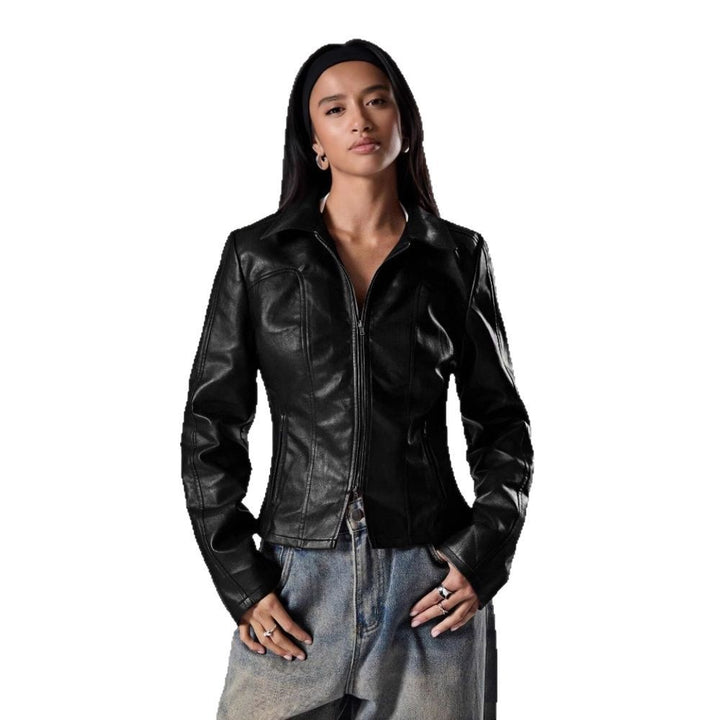 Damen Hochwertige Kunstlederjacke im figurbetonten Schnitt Drune