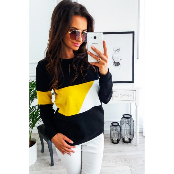 Damen Lässiger Sweatshirt mit modischem Farbblockdesign Drune