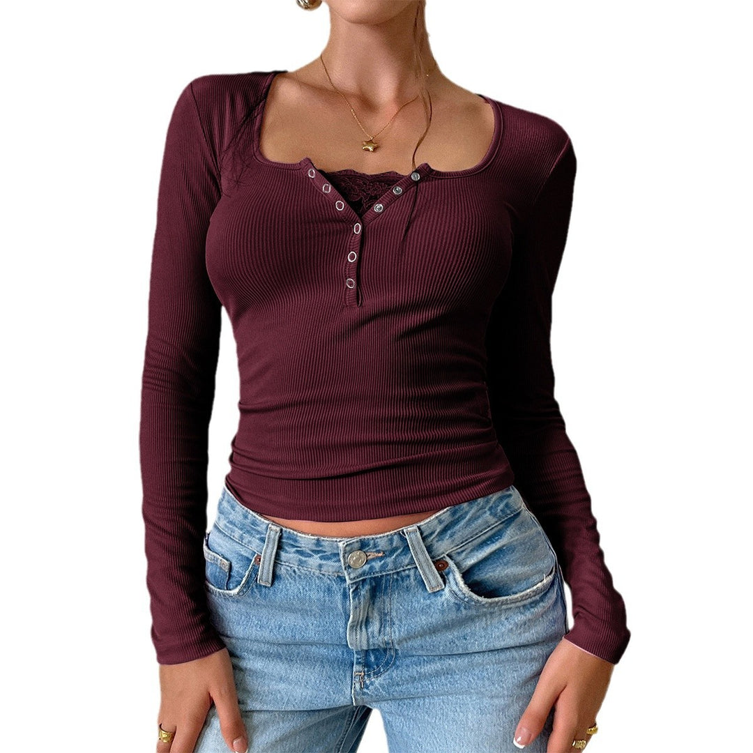 Damen Langarmshirt mit Knopfleiste und Rippstruktur Drune