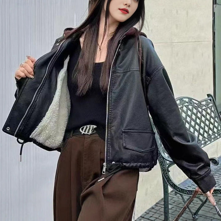 Damen lässige Kunstlederjacke Drune