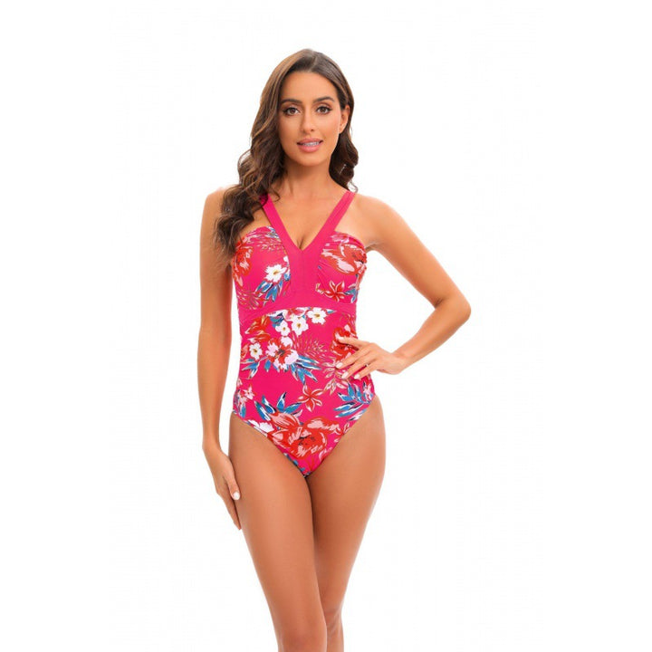 Damen Einteiler Badeanzug mit floralem Design und modernem V-Ausschnitt Drune