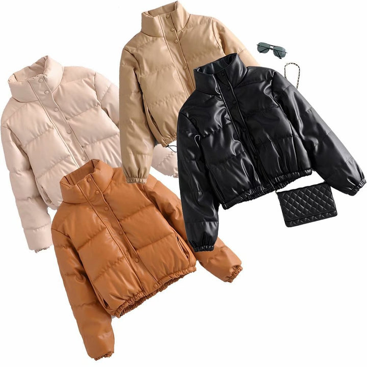 Damen kurz geschnittene Steppjacke mit hohem Kragen und elastischen Bünde Drune