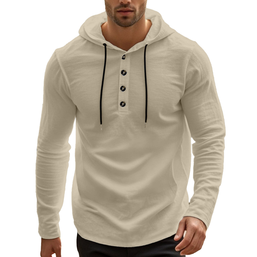 Herren lässiges Langarm-Hoodie-Shirt mit Knopfdetails und praktischen Taschen Drune