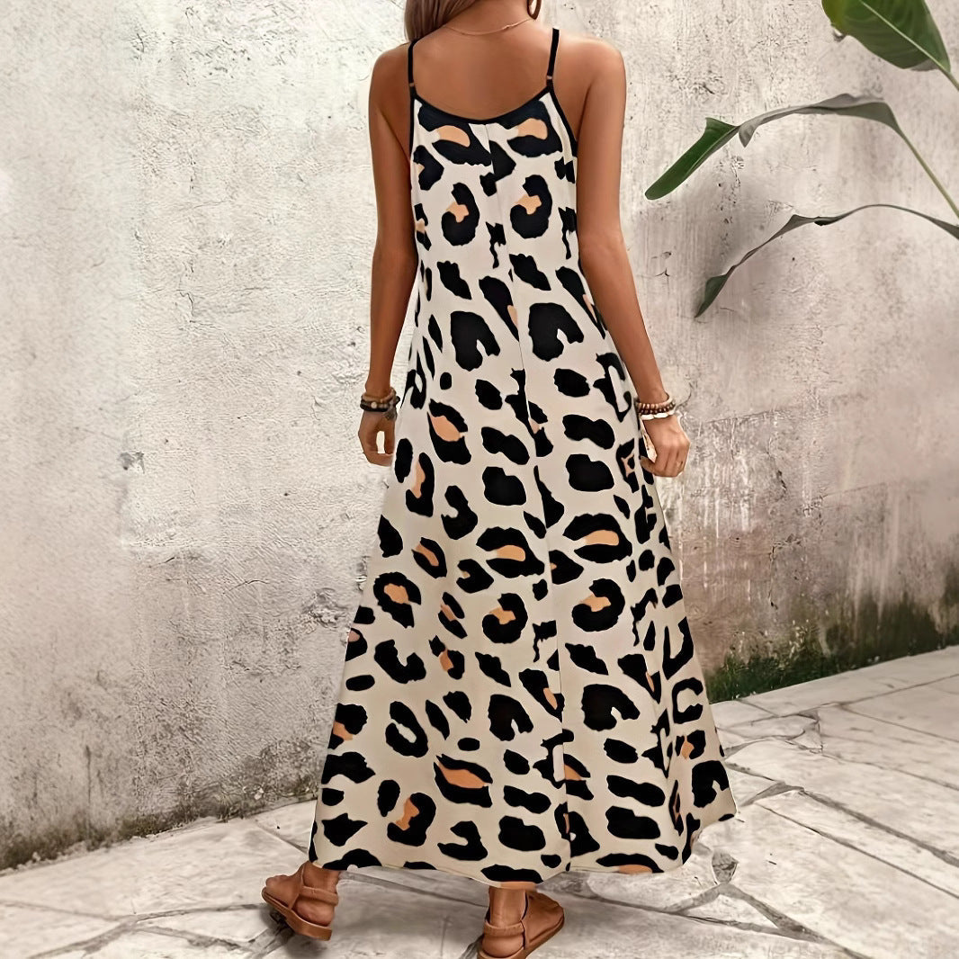 Damen Maxikleid mit Tiermotiv und spaghettiträgern Drune