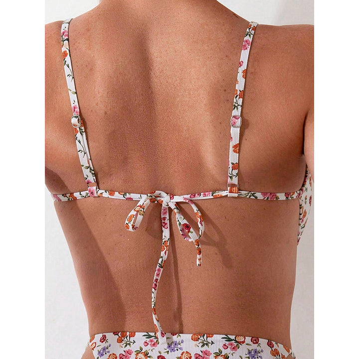Damen Triangel-Bikini mit floralen Akzenten und verstellbaren Trägern Drune