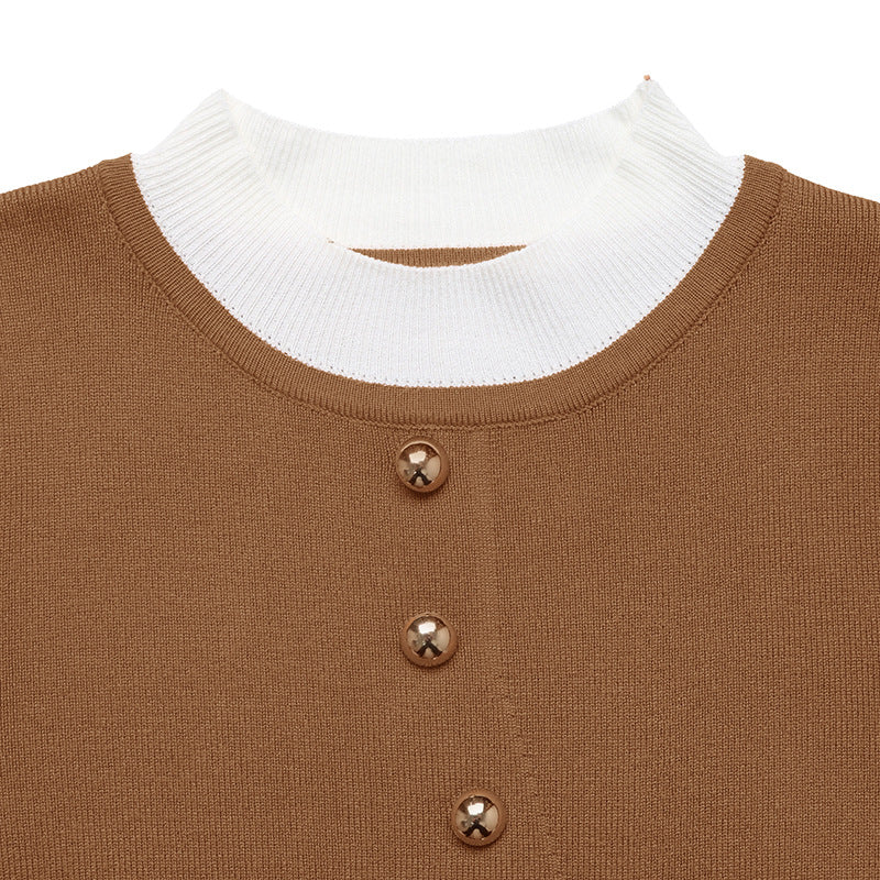 Damen Elegantes Strickoberteil mit kontrastierendem Hemdkragen Drune