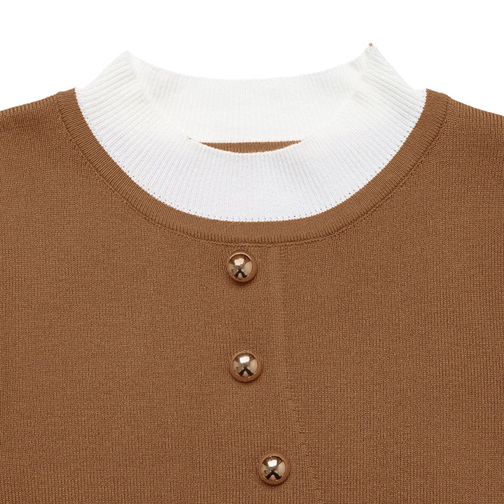 Damen Elegantes Strickoberteil mit kontrastierendem Hemdkragen Drune
