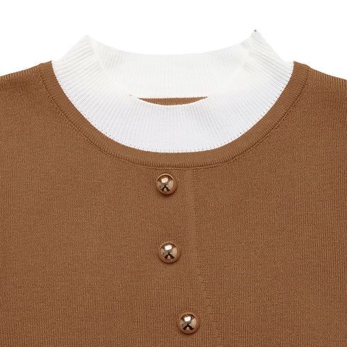 Damen Elegantes Strickoberteil mit kontrastierendem Hemdkragen Drune