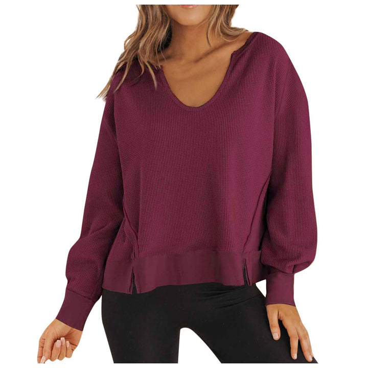 Damen Lässiger Pullover mit V-Ausschnitt und seitlichen Schlitzen Drune