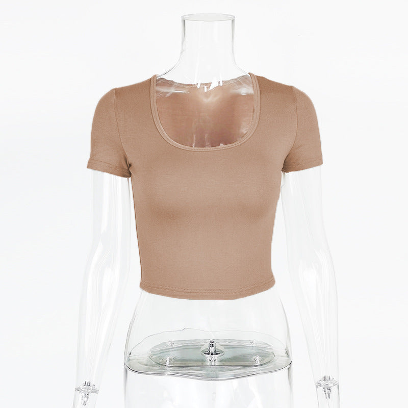 Damen Kurzarm Crop-Top mit Rundhalsausschnitt und figurbetonter Passform Drune