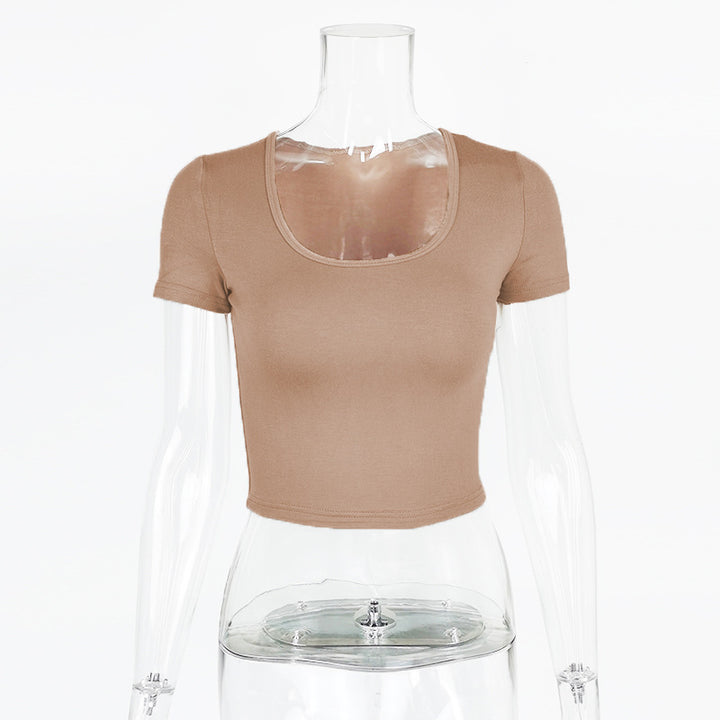 Damen Kurzarm Crop-Top mit Rundhalsausschnitt und figurbetonter Passform Drune