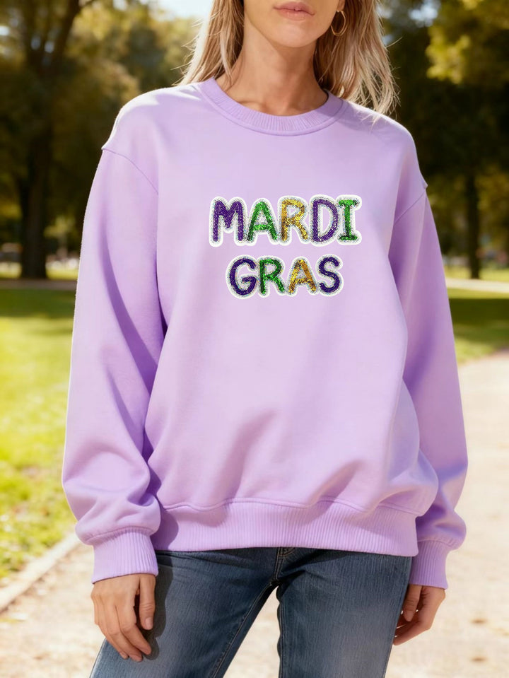 Damen Sweatshirt mit lebhaftem Mardi Gras Schriftzug Drune