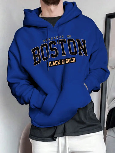 Herren Kapuzensweater mit auffälligem Boston-Print und weicher Innenseite Drune