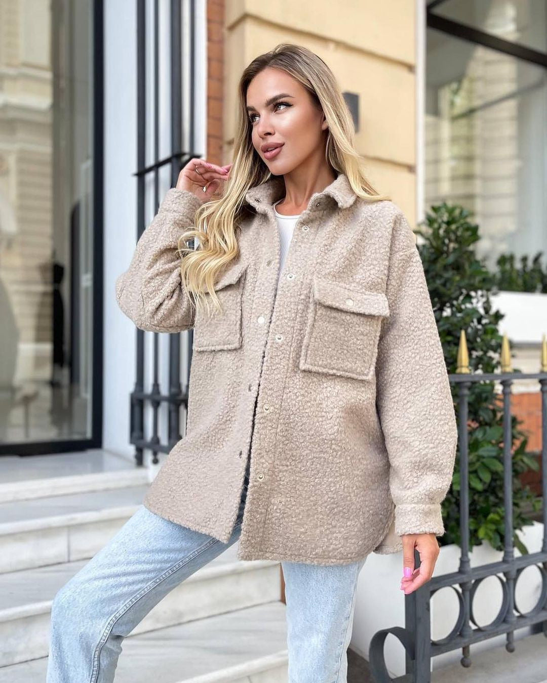 Damen Kuschelige Fleecejacke mit aufgesetzten Taschen und Knopfleiste Drune