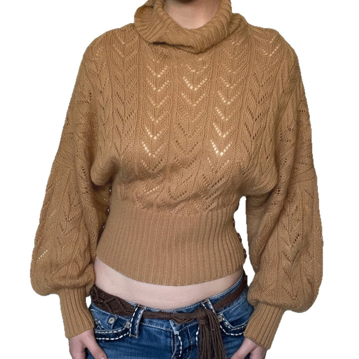 Damen nan kurzes Strick-Turtleneck mit Zierknopfleiste und Ballonärmeln Drune