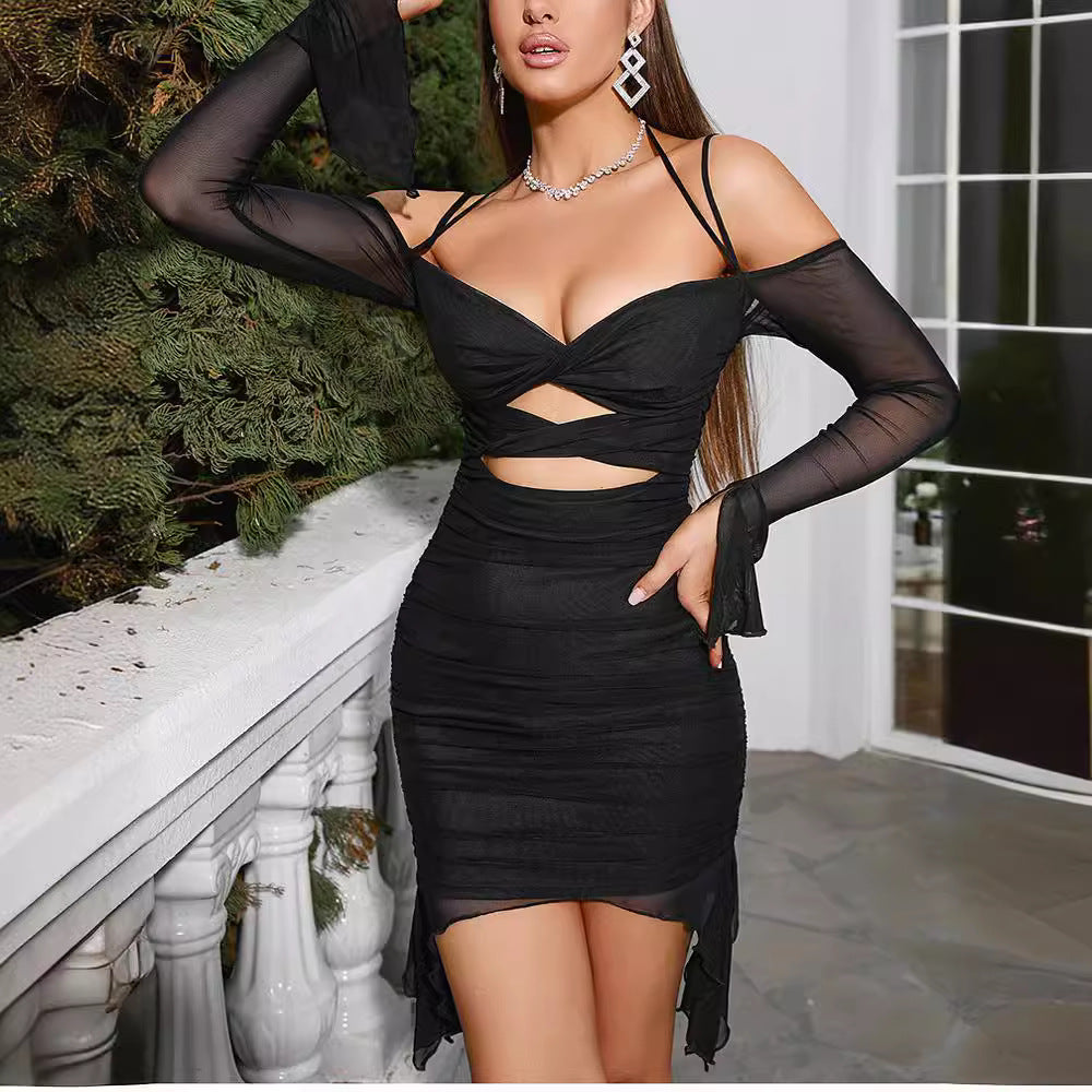 Damen Elegantes Wickelkleid mit raffinierten Cut-Outs und langen Ärmeln Drune