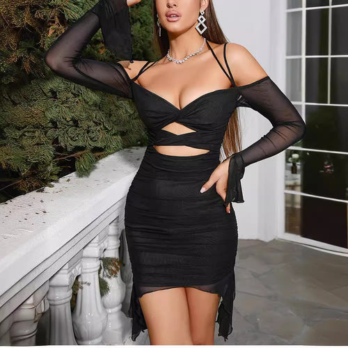 Damen Elegantes Wickelkleid mit raffinierten Cut-Outs und langen Ärmeln Drune