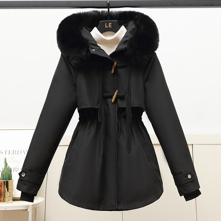 Damen Wattierte Winterjacke mit abnehmbarem Kunstfellkragen und Taillenzug Drune