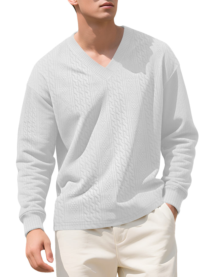 Herren nan strukturierter V-Ausschnitt Strickpullover mit Kabel- und Wabenmuster Drune