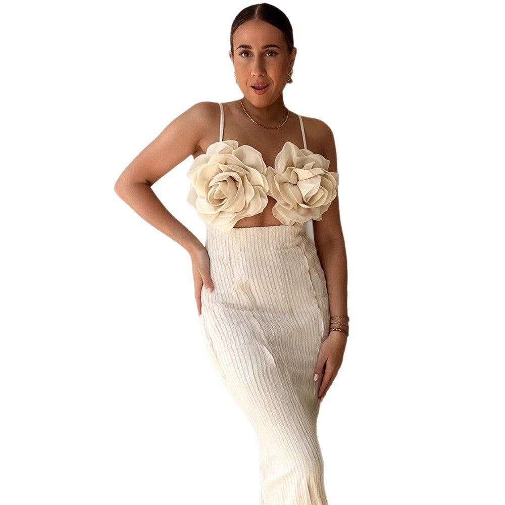 Damen Crop-Top mit floralen 3D-Blütenapplikationen und elegantem Schnitt Drune