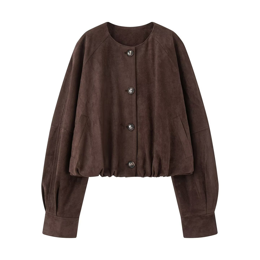 Damen elegante und lockere Blusenjacke aus Kunstleder Drune