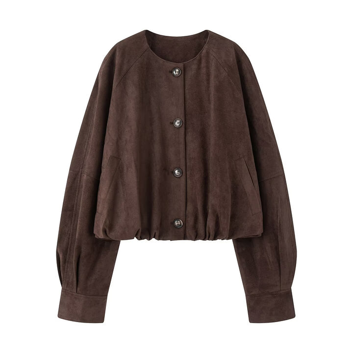 Damen elegante und lockere Blusenjacke aus Kunstleder Drune