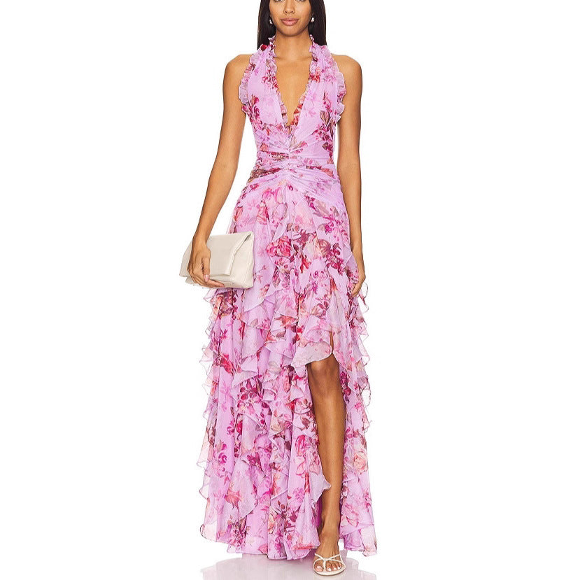 Damen Romantisches Maxi-Party Kleid mit voluminösen Rüschendetails Drune