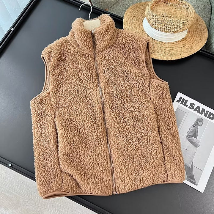 Damen kuschelige Fleece-Weste mit hohem Kragen Drune