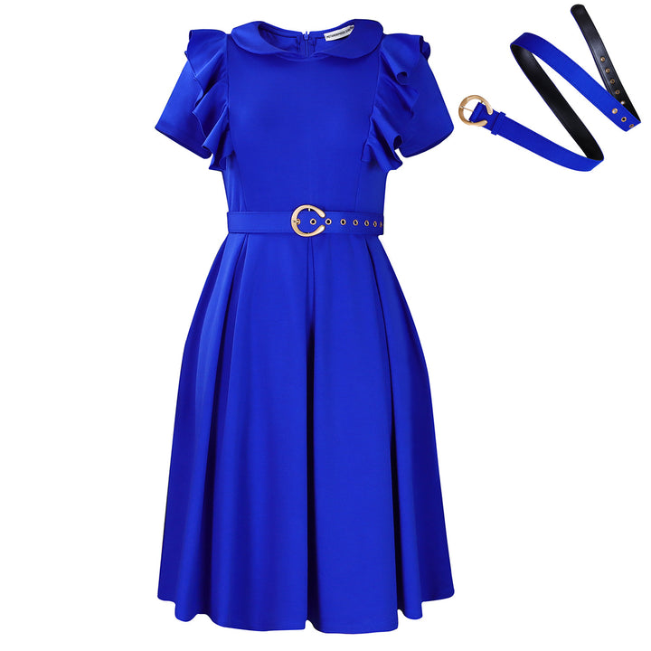 Damen Kleid mit Rüschendetails und tailliertem Gürtel Drune