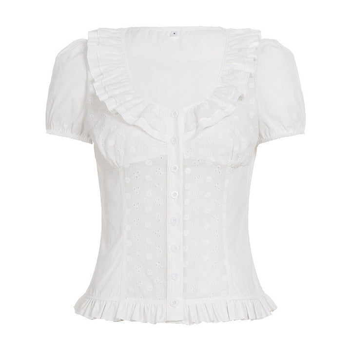 Damen Rüschenshirt mit floralem Design und voluminösen Ärmeln Drune