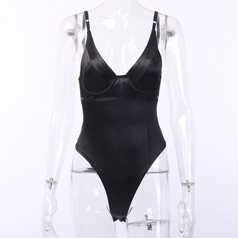 Damen Satin-Bustier-Top mit tiefem V-Ausschnitt und eleganter Passform Drune