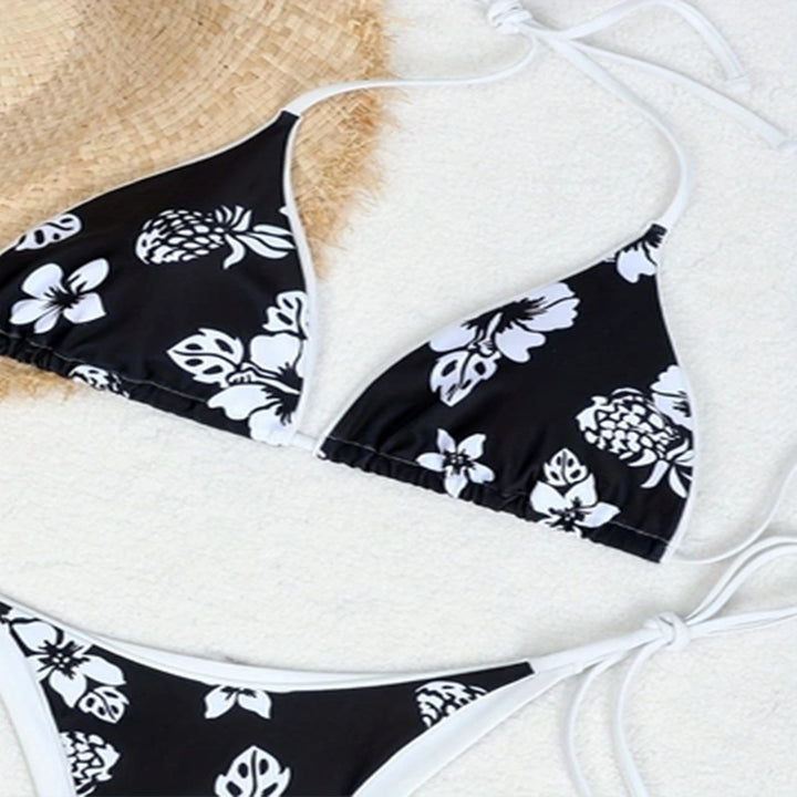 Damen Triangel-Bikini mit floralem Muster und verstellbaren Bindebändern Drune