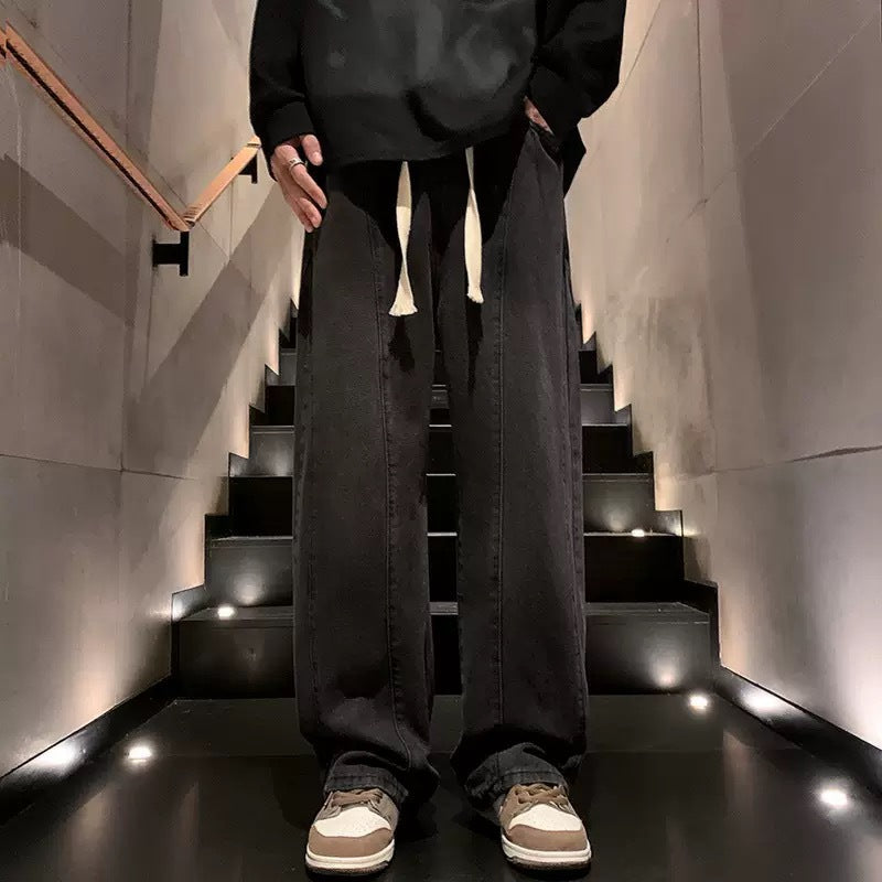 Herren weite Denim-Hose im urbanen Stil mit lässigem Schnitt und bequemem Gummizug Drune