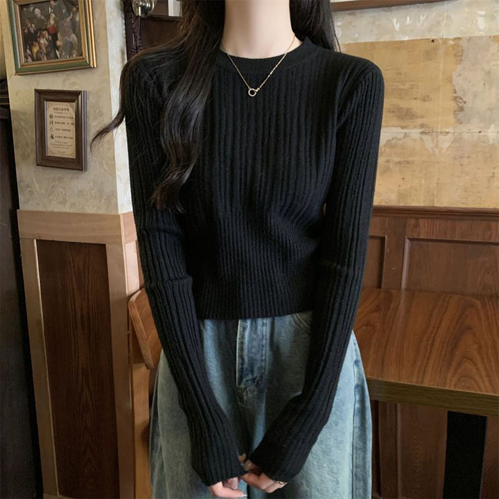 Damen feiner Rippstrickpullover mit verlängerten Ärmeln Drune