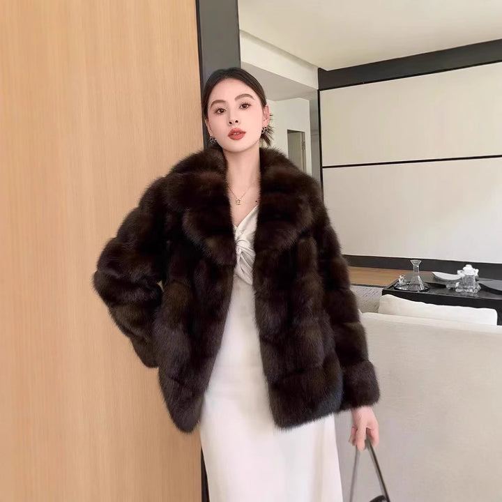Damen luxuriöse und warme Kunstpelzjacke Drune