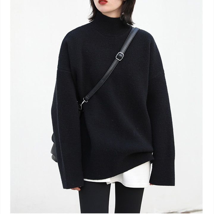 Damen Grobstrickpullover mit hohem Rollkragen und überschnittenen Schultern Drune