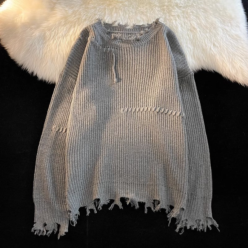 Herren lässiger Strickpullover mit fransigen Abschlüssen Drune
