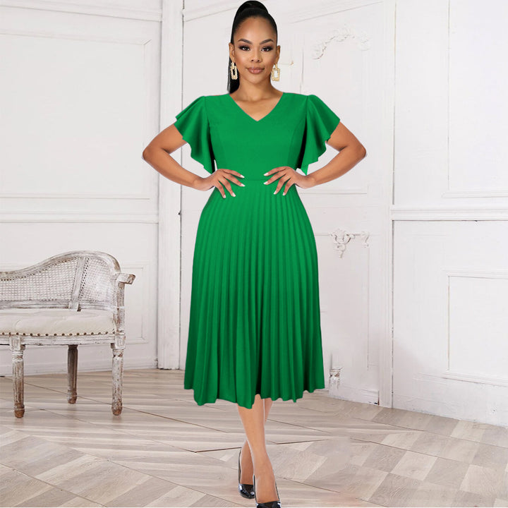 Damen Plisseekleid mit voluminösen Flügelärmeln Drune