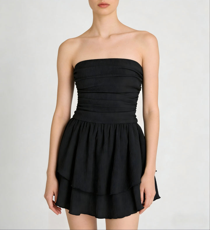 Damen Wickelkleid mit gerafftem Oberteil und fließendem Rock Drune