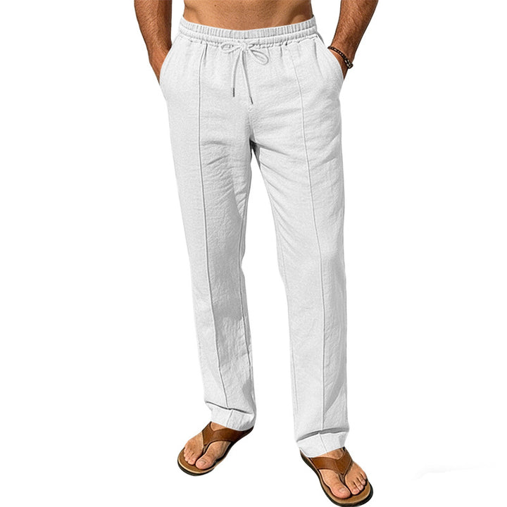 Herren nan atmungsaktive Leinenmisch-Hose mit Tunnelzug Bügelfalte und geradem Bein Drune
