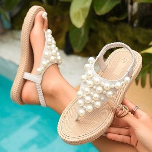 Damen Orientierende Riemchensandalen mit Perlenverzierungen Drune